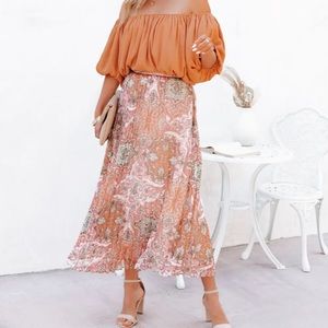 NWOT GIUSEPPE PLEATED PAISLEY MIDI SKIRT